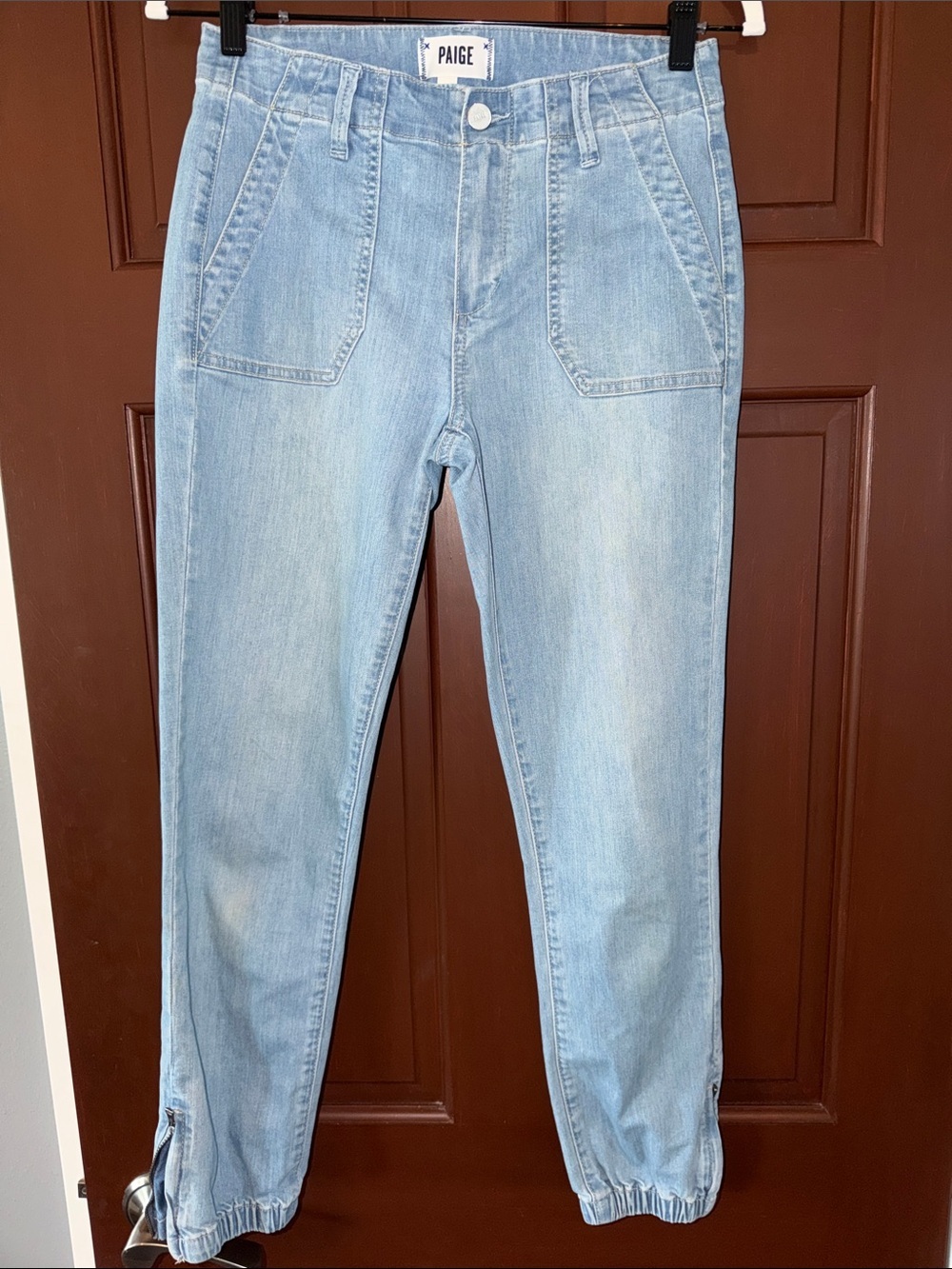 PAIGE Light Blue Boyfriend Jeans with Elastic Cuffs